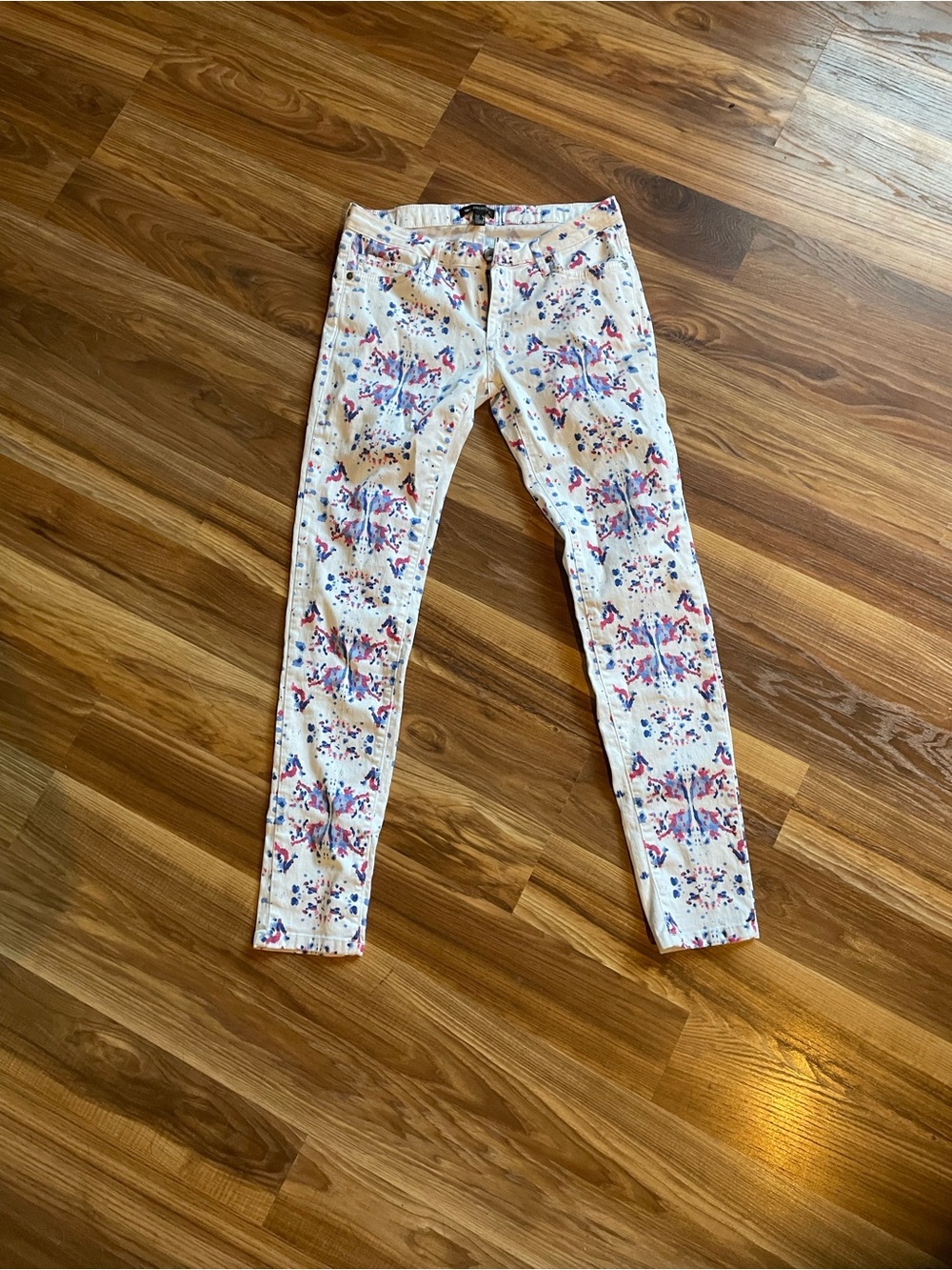 White Print Skinny Jeans